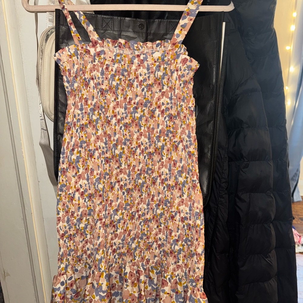 SHEIN Orange Pink Smocked Ruffled Sundress